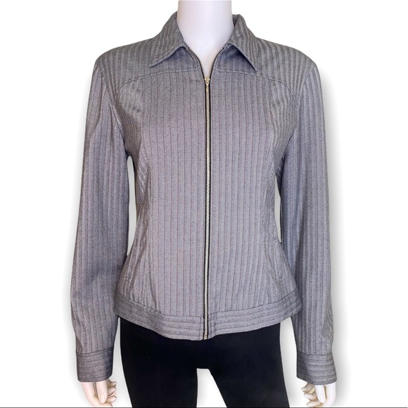 Olsen Europe gray zip up jacket blazer size 6 stripped career vest - Picture 2 of 12